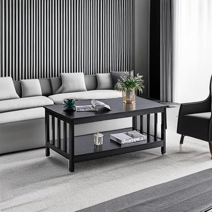 ChooChoo Mission Coffee Table, Black Wood Living Room Table with Shelf, 40 Black — Black / 22"D x 39.9"W x 18.1"H (6)