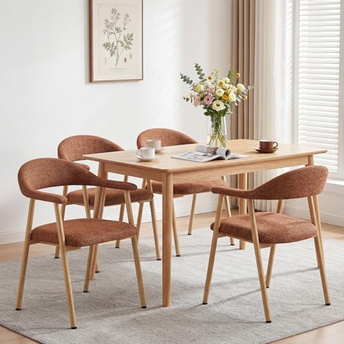 DUMOS Dining Chairs Set of 4, Linen Fabric Upholstered Kitchen Side Chairs with Curved Backrest & Metal Legs, Modern Farmhouse Accent Chair for Dining Room Kitchen Living Room Cafe, Beige — Orange / 2pc (2)