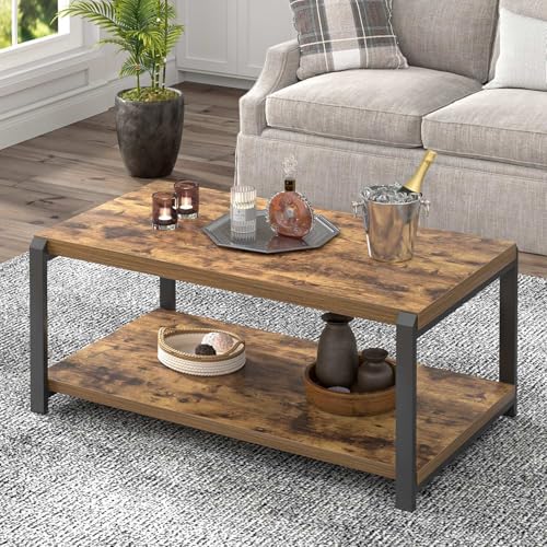 EXCEFUR Modern Coffee Table, Industrial Wood and Metal Center Table, Cocktail Tea Tables for Living Room, Rustic Brown — Rustic Brown (10)