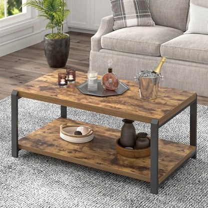 EXCEFUR Modern Coffee Table, Industrial Wood and Metal Center Table, Cocktail Tea Tables for Living Room, Rustic Brown — Rustic Brown (10)