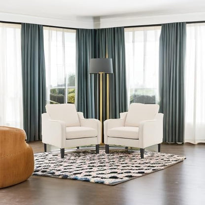 VINGLI Modern Accent Chairs Set of 2, Beige Living Room Chairs Comfy Armchair for Bedroom, Upholstered Sofa Chair Reading Chair for Small Spaces, Apartment, Waiting Room — 2 / Beige Linen (6)