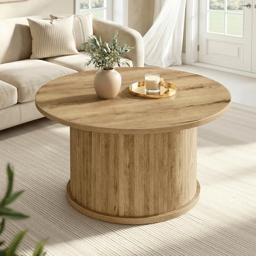VASAGLE MAEZO Collection - Round Coffee Table, 2-Tier Center Table with Storage, Tapered Legs, Curved Transitions, 31.5 Dia. x 17.7 H Inches, Easy Assembly, for Living Room, Honey Brown ULCT243K41 — Natural Brown (2)