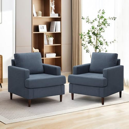Weture Mid-Century Accent Chair,Modern Linen Fabric Armchair for Living Room,Comfy Upholstered Reading Accent Chairs for Bedroom,Single Sofa Chair with Wood Legs (Beige, 1 Pack) — Blue Grey / 1 Pack (2)