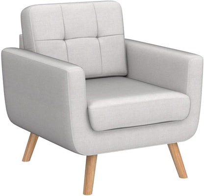 Tbfit Linen Fabric Single Sofa, Accent Chair, Mid Century Modern Armchair for Living Room, Bedroom Button Tufted Upholstered Comfy Reading Sofas, Beige — Single / Beige (4)