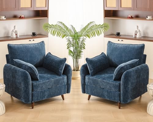 Rexulqo Oversized Accent Chair with All Seats Storage,Comfy Living Room Chairs with 2 Throw Pillow,Upholstered Mid-Century Armchair,24.5'' Deep Seat,Reading Chair for Bedroom,Office,Chenille,Orange