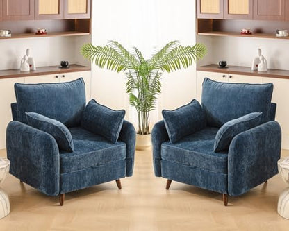 Rexulqo Oversized Accent Chair with All Seats Storage,Comfy Living Room Chairs with 2 Throw Pillow,Upholstered Mid-Century Armchair,24.5'' Deep Seat,Reading Chair for Bedroom,Office,Chenille,Orange
