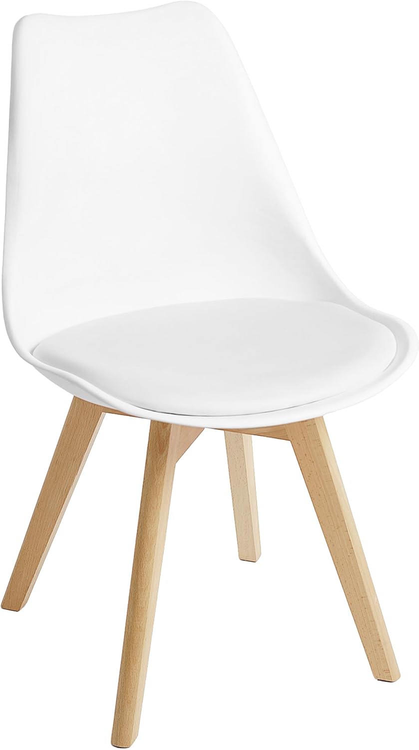 Dining Chairs Set of 4, Modern Upholstered Dining Room Chairs with PU Leather Padded Seat, Armless Kitchen Chairs with Curved Backrest and Solid Wood Legs for Dining Room, Kitchen, Apartment, Black — White / Pack of 1