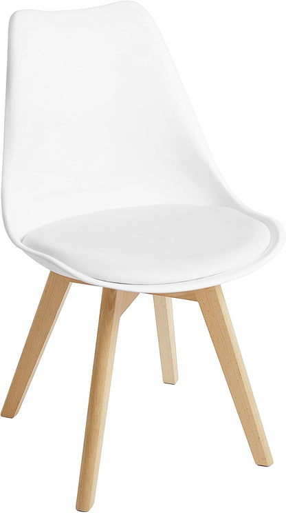 Dining Chairs Set of 4, Modern Upholstered Dining Room Chairs with PU Leather Padded Seat, Armless Kitchen Chairs with Curved Backrest and Solid Wood Legs for Dining Room, Kitchen, Apartment, Black — White / Pack of 1