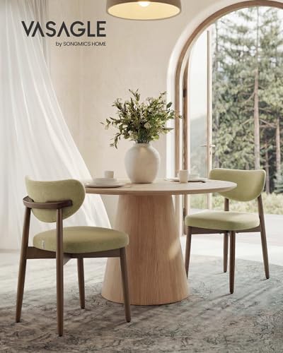 VASAGLE Wooden Dining Chairs Set of 2, Upholstered Kitchen Chairs with Solid Wood Legs, Ergonomic Curved Backrest, Built-in Handle, Mid Century Modern, for Kitchen Dining Vanity, Sage Green