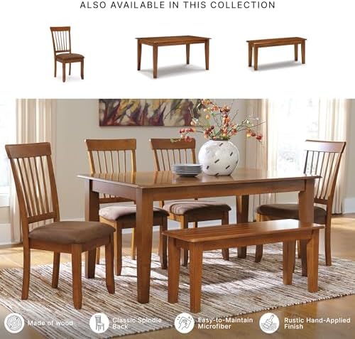 Signature Design by Ashley Berringer | Spindle Back 18" Dining Chairs (Set of 2) – Rustic Light Brown with Upholstered Cushioned Seat
