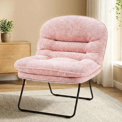 DUMOS Comfy Saucer Chair, Faux Fur Lounge Seasting XL Circle Chair for Bedroom, Dorm & Gaming, Foldable Fashion Accent Seat for Small Spaces, Folding Moon/Mushroom/Round Oversized Style,White