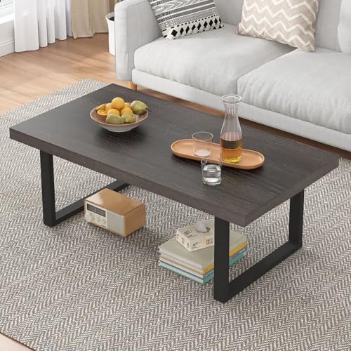 IBF Rustic Coffee Table, Industrial Simple Wooden Living Room Table, Modern Minimalist Farmhouse Rectangle Center Table, Wood and Metal Vintage Tea Coffee Table for Home Bedroom, Rustic Brown, 39 Inch