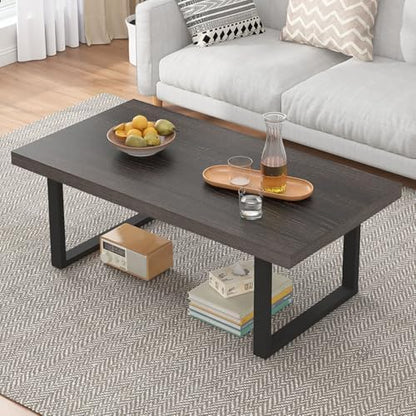 IBF Rustic Coffee Table, Industrial Simple Wooden Living Room Table, Modern Minimalist Farmhouse Rectangle Center Table, Wood and Metal Vintage Tea Coffee Table for Home Bedroom, Rustic Brown, 39 Inch