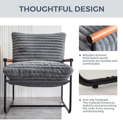 MAXYOYO Accent Chair, Sherpa Arm Chair for Living Room, Mid Century Modern Accent Chairs, Boucle Reading Bedroom Chair, Teddy Armchair, Wooden Arms Metal Frame