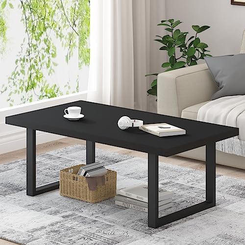IBF Rustic Coffee Table, Industrial Simple Wooden Living Room Table, Modern Minimalist Farmhouse Rectangle Center Table, Wood and Metal Vintage Tea Coffee Table for Home Bedroom, Rustic Brown, 39 Inch
