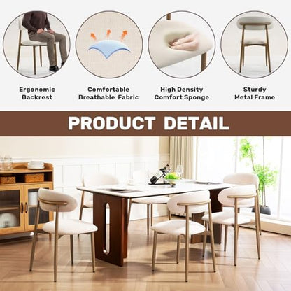 UVV Dining Chairs Set of 4, Metal Kitchen Chairs with Modern Fabric Upholstered for Dining Room, Beige