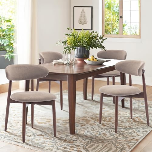 COLAMY Wooden Dining Chairs Set of 4, Modern Fabric Upholstered Kitchen Side Chairs, Farmhouse Dining Room Chair with Foot Pegs, Beige