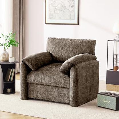 Howjoe Chenille Oversized Armchair, 38.6" Wide Accent Chairs for Living Room & Bedroom Modern Lounge Chair, Upholstered Mid-Century Reading Chair, Comfy Living Room Chair, Single Sofa Chair, Beige