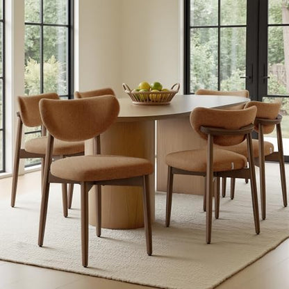VASAGLE Wooden Dining Chairs Set of 2, Upholstered Kitchen Chairs with Solid Wood Legs, Ergonomic Curved Backrest, Built-in Handle, Mid Century Modern, for Kitchen Dining Vanity, Sage Green