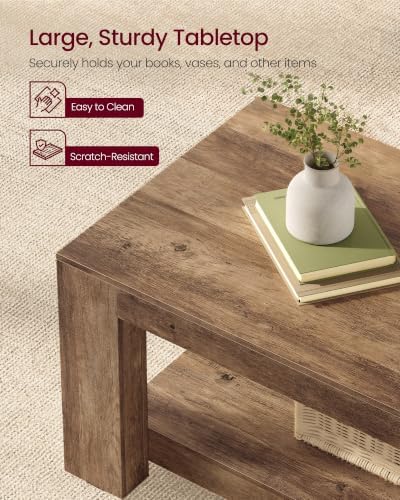 VASAGLE Coffee Table, 2-Tier Center Table with Rustic Charm and Clean Lines, Farmhouse Style, for Living Room, 21.7 x 39.4 x 17.7 in, Honey Brown, Koni Collection ULCT270K101