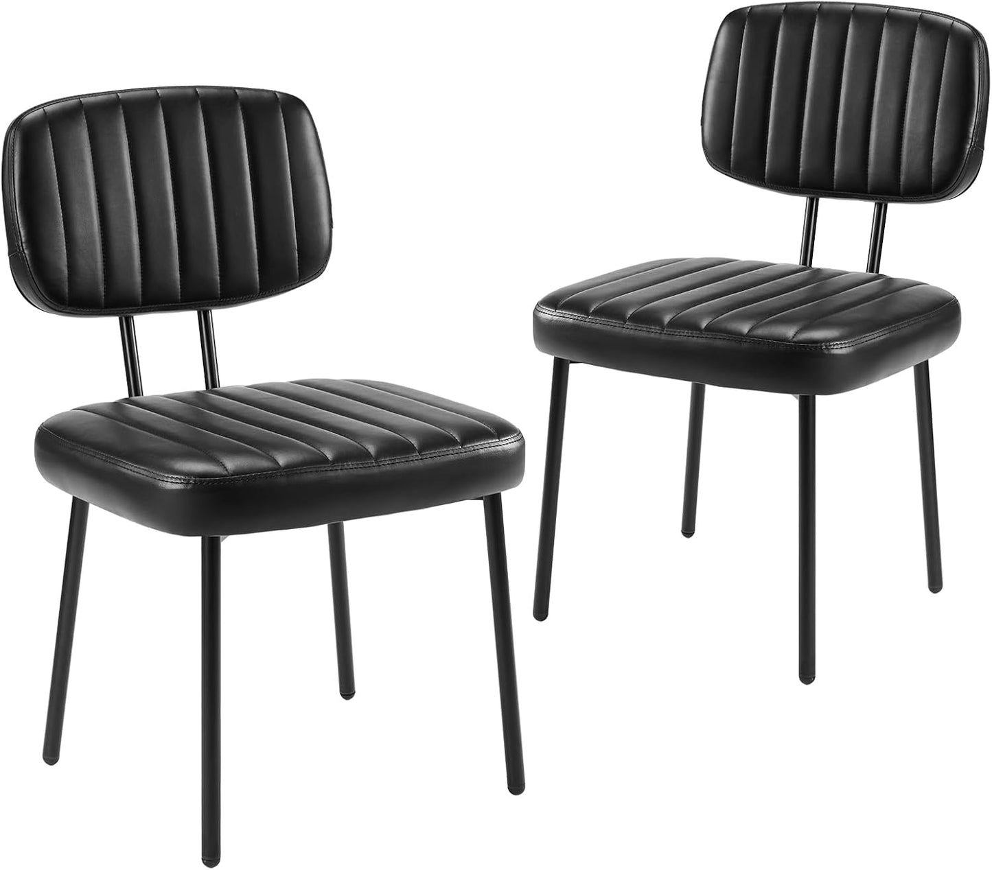 Sweetcrispy Dining Chairs Set of 2, Upholstered Mid Century Modern Kitchen Accent Chairs with Faux Leather Cushion Seat & Metal Legs for Home Office, Living Room-Beige White — Black / Set of 2