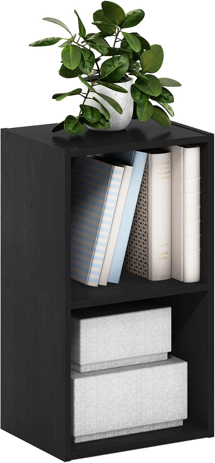 Furinno LUDER Book Shelf, 5-Cube Bookshelf, Reversible Bookcase, 9.4 x 19.5 x 31.5, Easy Assembly, for Living Room, Bedroom, Home Office, White — Blackwood / 2-Tier Cube