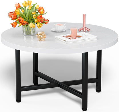 FAMIDGE Coffee Table, 23.6" Coffee Tables for Living Room, Round Coffee Table with Metal Frame, Floor Table for Sitting on The Floor, Home, Office, Black — Style4 White & Black(23.6dx17.7h) / 1 Tier