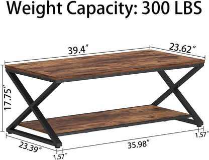 HSH Wood Coffee Table with Storage, Farmhouse Rustic Brown Coffee Table for Living Room, Modern Minimalist 2 Tier Center Table, Simple Rectangle Cocktail Tea Table in Home Office Bedroom, 39 Inch — 39 Inch / Rustic Brown (2)