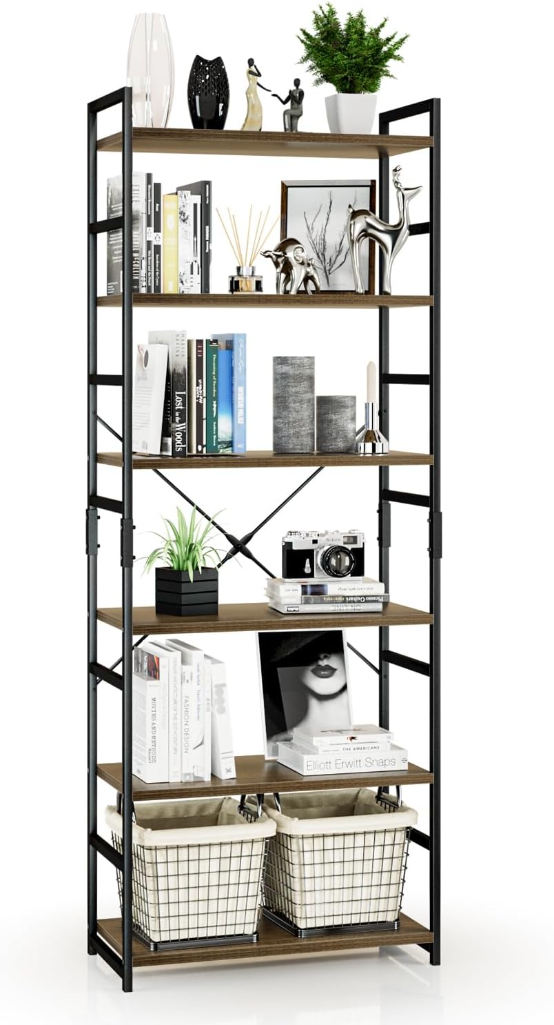 NUMENN 5 Tier Bookshelf, Tall Bookcase Shelf Storage Organizer, Modern Book Shelf for Bedroom, Living Room and Home Office, Vintage