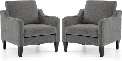 VINGLI Accent Chair for Living Room Chairs Light Brown Reading Chair for Bedroom Scooped Arm Chair Mid Century Modern Accent Chairs Upholstered Comfy Chair for Apartment, Waiting Room — 2 / Light Grey Chenille