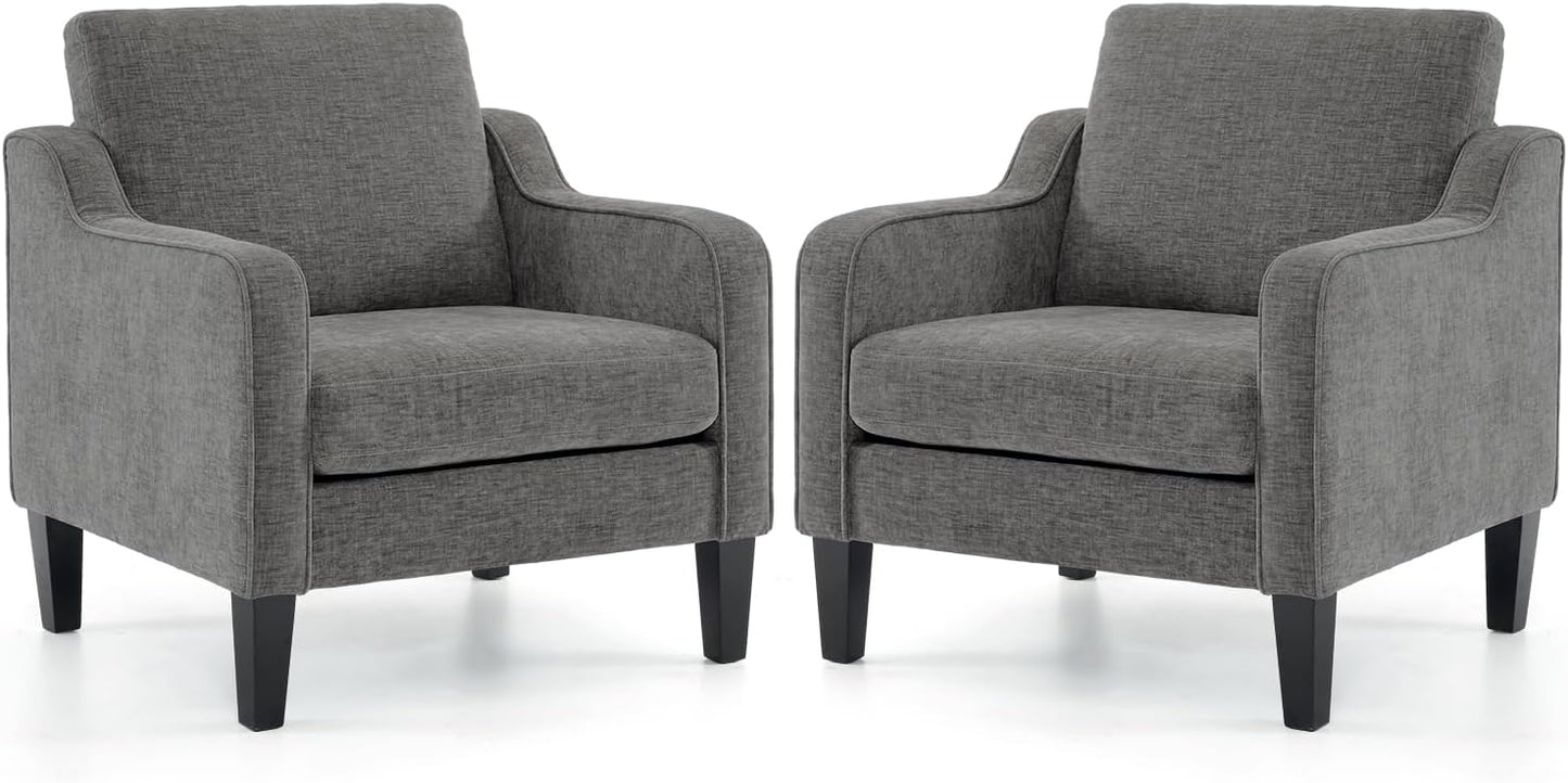 VINGLI Accent Chair for Living Room Chairs Olive Green Reading Chair for Bedroom Scooped Arm Chair Mid Century Modern Accent Chairs Upholstered Comfy Chair for Apartment, Waiting Room — 2 / Light Grey Chenille