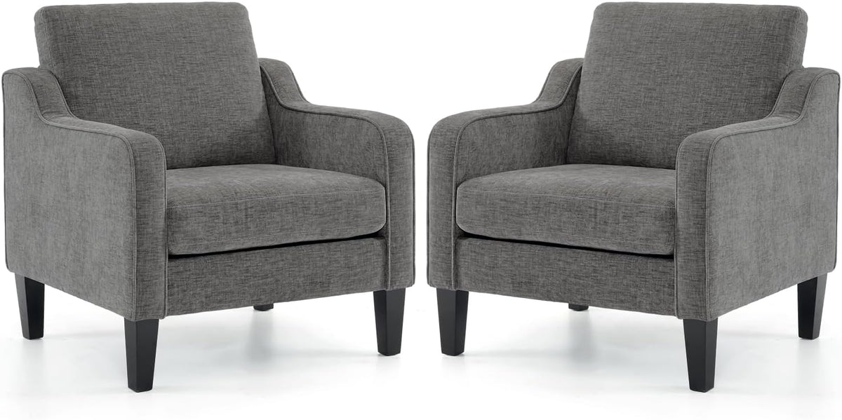VINGLI Accent Chair for Living Room Chairs Light Brown Reading Chair for Bedroom Scooped Arm Chair Mid Century Modern Accent Chairs Upholstered Comfy Chair for Apartment, Waiting Room — 2 / Light Grey Chenille
