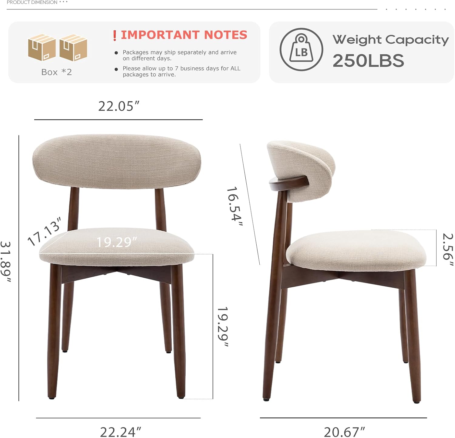 COLAMY Wooden Dining Chairs Set of 4, Modern Fabric Upholstered Kitchen Side Chairs, Farmhouse Dining Room Chair with Foot Pegs, Beige — Beige / Set of 4 (2)