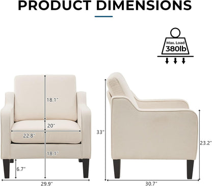 VINGLI Modern Accent Chairs Set of 2, Beige Living Room Chairs Comfy Armchair for Bedroom, Upholstered Sofa Chair Reading Chair for Small Spaces, Apartment, Waiting Room — 2 / Beige Linen (2)