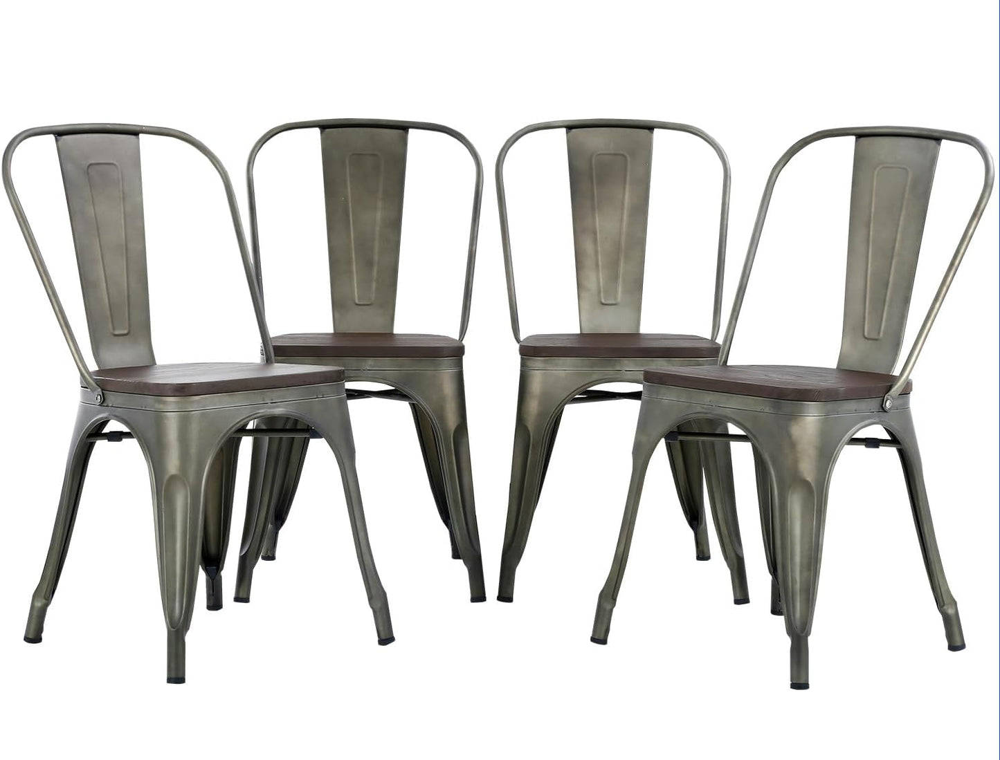 FDW | Metal Dining Chairs | Set of 4 | Black | Stackable Tolix Side Chairs with Backrest | Scratch-Resistant | Non-Slip Feet | Indoor/Outdoor Use | 330 lbs Capacity | for Kitchen & Restaurant