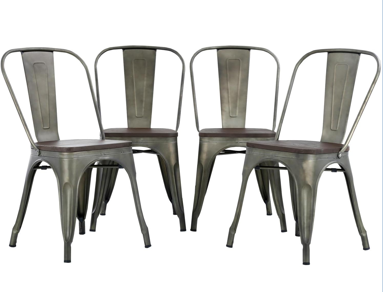 FDW | Metal Dining Chairs | Set of 4 | Black | Stackable Tolix Side Chairs with Backrest | Scratch-Resistant | Non-Slip Feet | Indoor/Outdoor Use | 330 lbs Capacity | for Kitchen & Restaurant