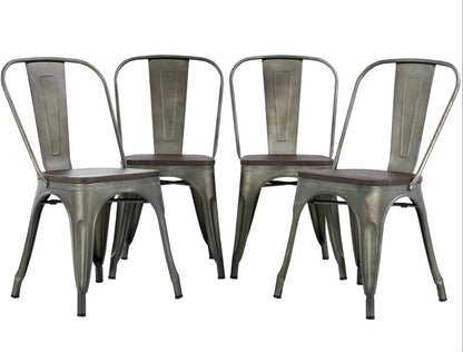FDW | Metal Dining Chairs | Set of 4 | Black | Stackable Tolix Side Chairs with Backrest | Scratch-Resistant | Non-Slip Feet | Indoor/Outdoor Use | 330 lbs Capacity | for Kitchen & Restaurant