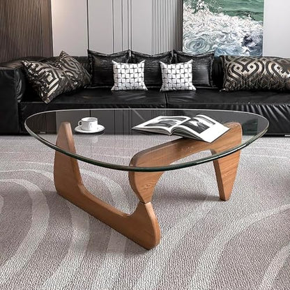 Modern Glass Coffee Table, Mid Century Small Coffee Table, Coffee Table for Living Room,Suitable for Bedroom Living Room Reception Office Tables (Walnut/Transparent, Small)