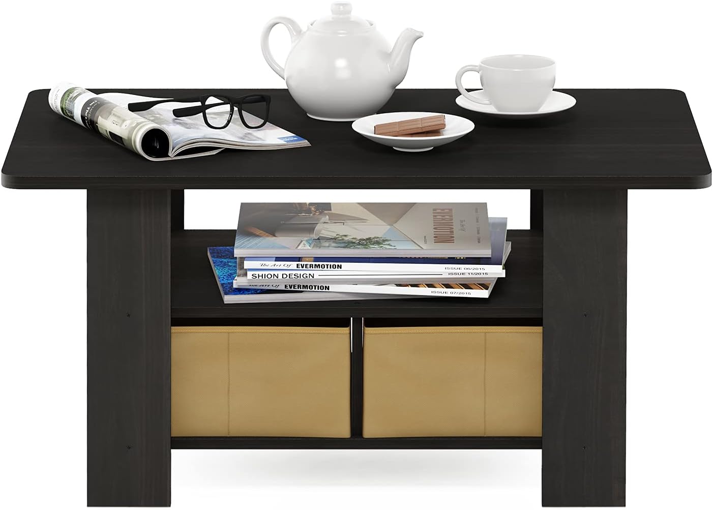 Furinno Coffee Table with Bins, Espresso/Brown — Espresso/Brown / 2 Bin (5)