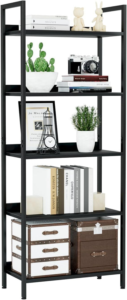 NUMENN Bookshelf, 5 Tier Bookshelves, Home Office Bookcase Shelf Storage Organizer, Free Standing Storage Shelving Unit for Bedroom, Living Room and Home Office, Vintage — 5 Tier(Wide) / Black