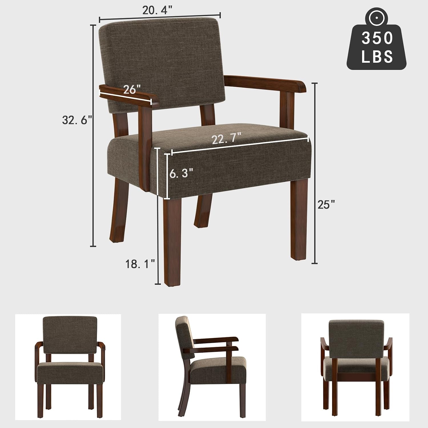 FAGAGA Accent Chair, Living Room Chairs Oversized with Soft Seat and Armrests for Dinning Bedroom Reading and Waiting Rooms — Brown / Linen / Chair (2)