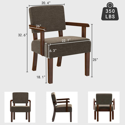 FAGAGA Accent Chair, Living Room Chairs Oversized with Soft Seat and Armrests for Dinning Bedroom Reading and Waiting Rooms — Brown / Linen / Chair (2)