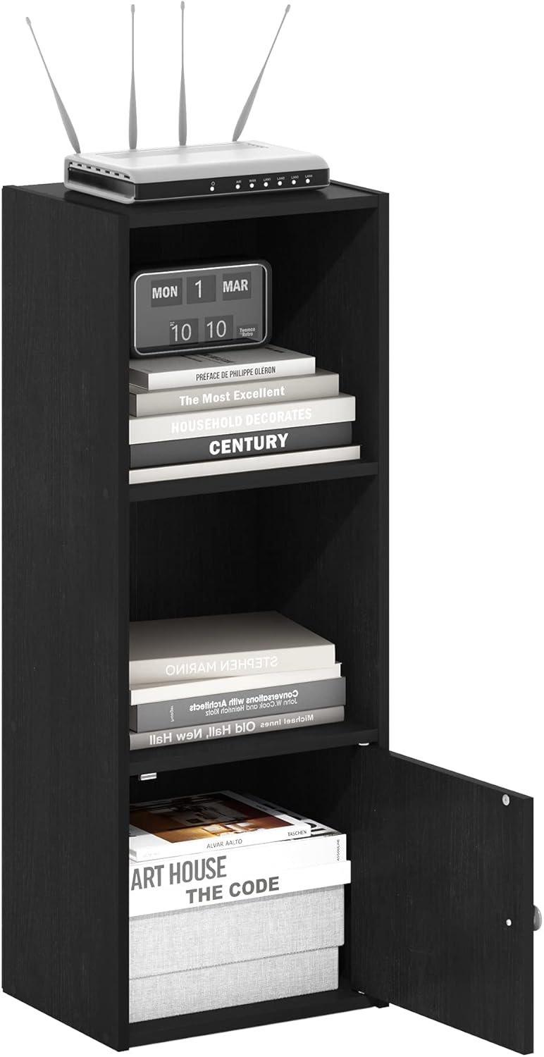 Furinno LUDER Book Shelf, 5-Cube Bookshelf, Reversible Bookcase, 9.4 x 19.5 x 31.5, Easy Assembly, for Living Room, Bedroom, Home Office, White — Blackwood / 3-Cube with Cabinet