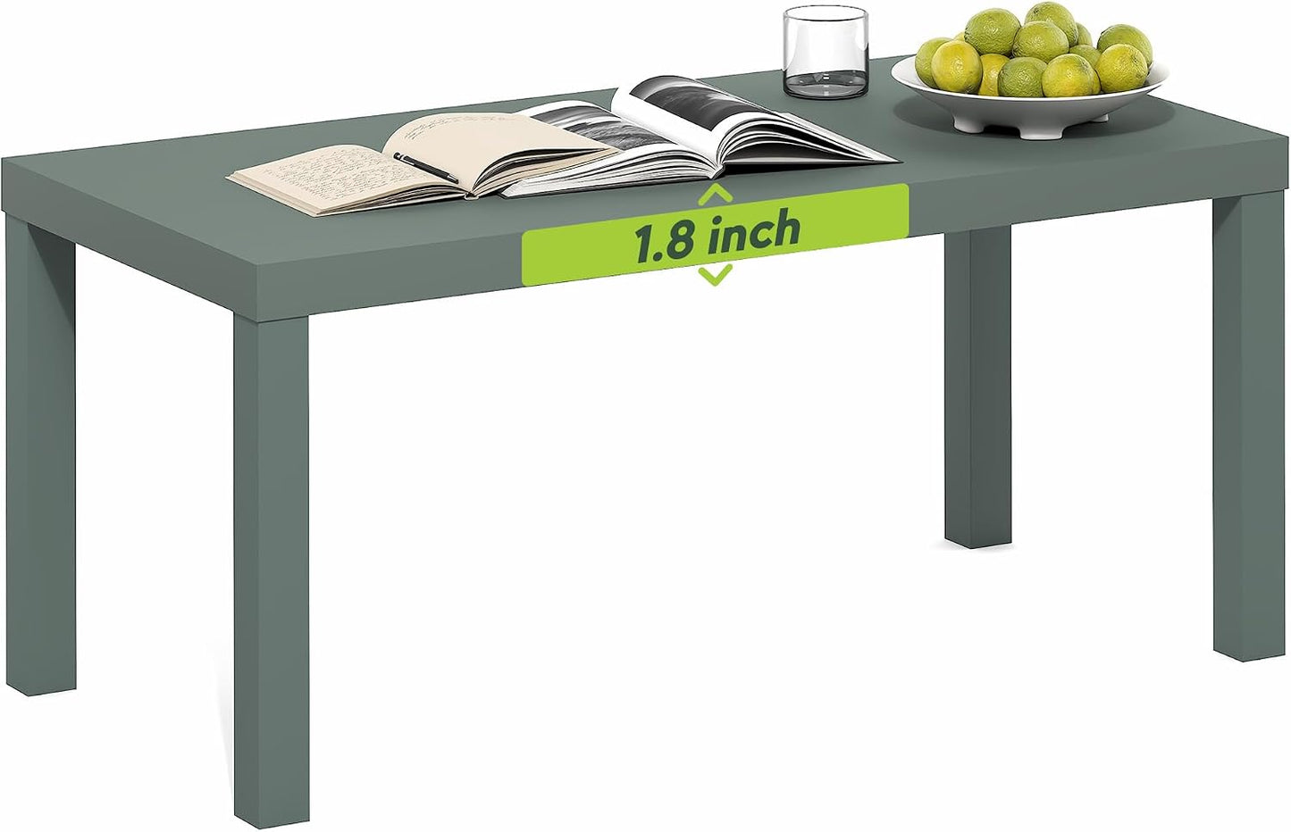 Furinno CLASSIC Coffee Table, Modern Rectangle Printer Stand, Black | 1.8" Triple Thick Tabletop, Toolless Assembly, Side Table, for Living Room, Home Office — Sage Green / Rectangle