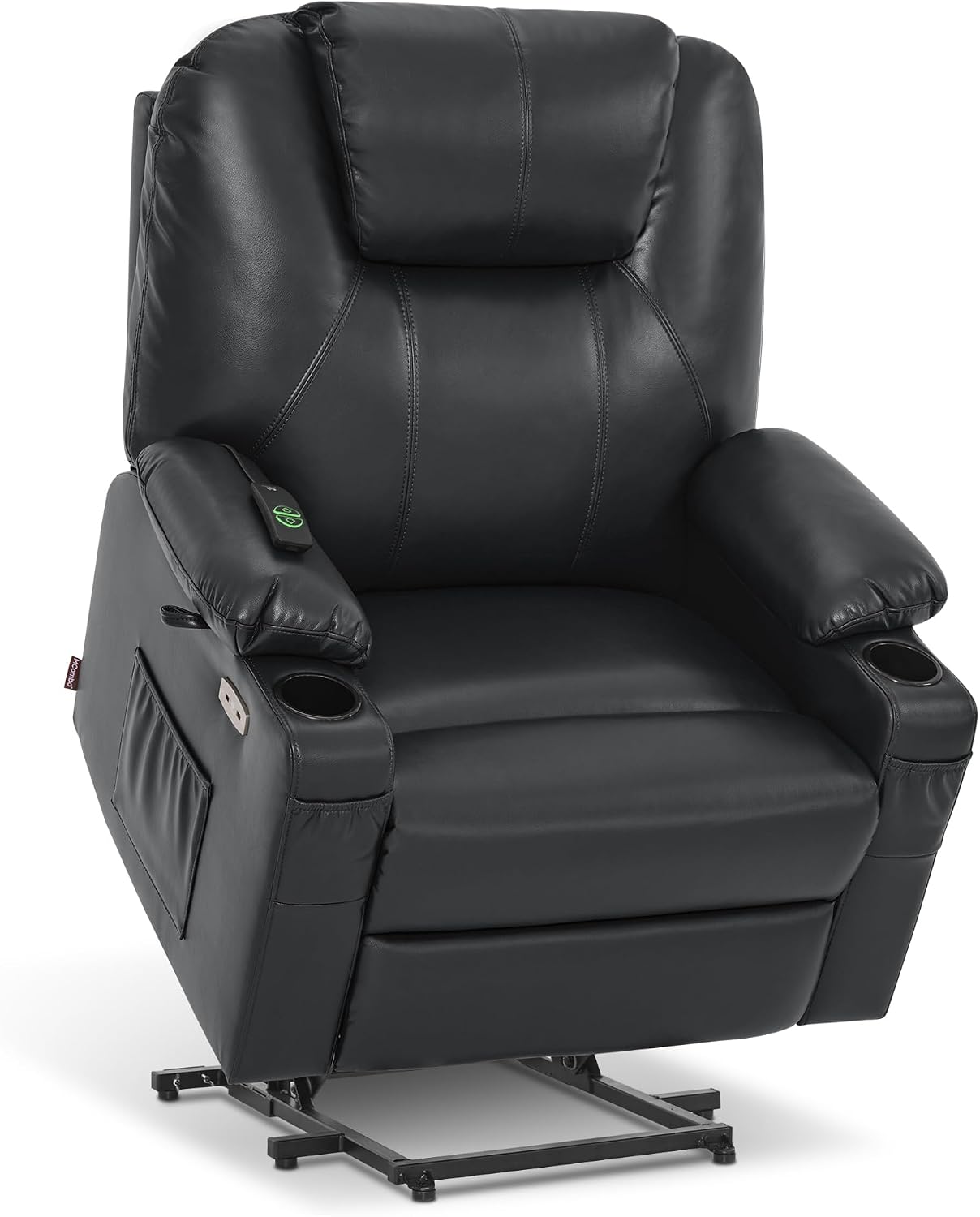 MCombo Electric Power Lift Recliner Chair Sofa with Massage and Heat for Elderly, 3 Positions, 2 Side Pockets, and Cup Holders, USB Ports, Faux Leather 7040 (Grey, Medium) — Large-Wide / Black