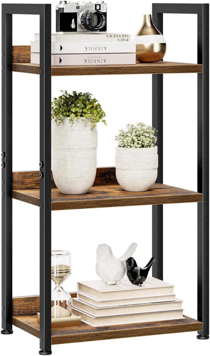 NUMENN Bookshelf, 5 Tier Bookshelves, Home Office Bookcase Shelf Storage Organizer, Free Standing Storage Shelving Unit for Bedroom, Living Room and Home Office, Vintage — 3 Tier(Narrow) / Vintage
