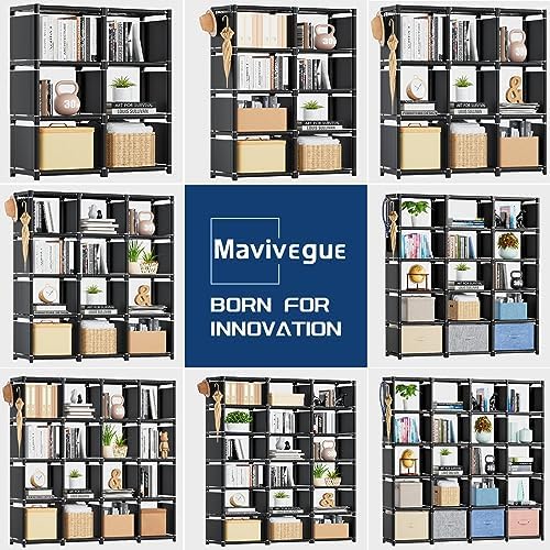 Mavivegue Bookcase, 18-Cube Extra Large Book Shelf, DIY Cube Storage Organizer for Bedroom, Living Room, Home Office - Black