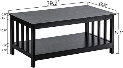 ChooChoo Mission Coffee Table, Black Wood Living Room Table with Shelf, 40 Black — Black / 22"D x 39.9"W x 18.1"H (2)