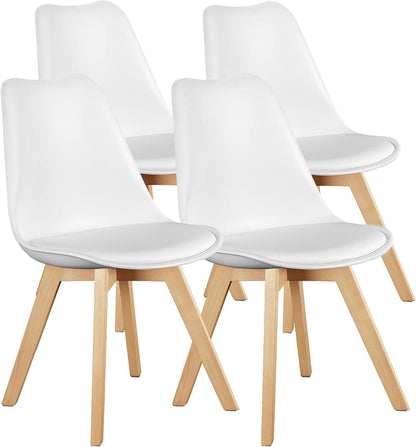 OLIXIS Dining Chairs Set of 4, Mid Century Modern Accent Chairs with Curved Backrest and Wood Legs, PU Leather Upholstered Kitchen Side Chair for Living Room, Bedroom, Outdoor Patio, White — White / 4 PC