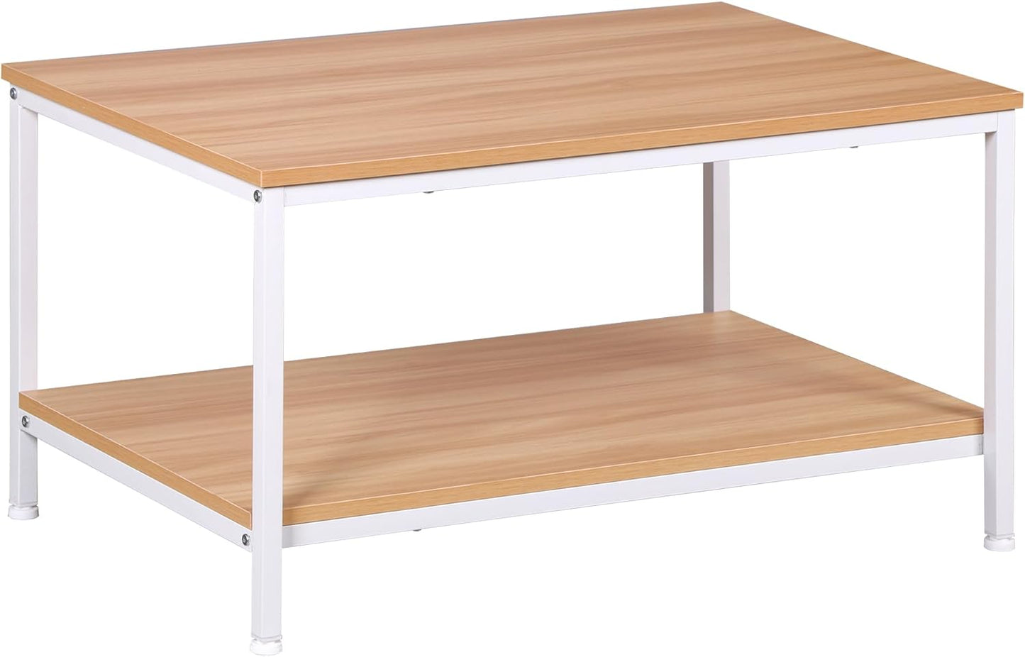 SUPER DEAL 2-Tier Industrial Coffee Table with Storage Shelf for Small Apartment Living Room, Rectangle Wood and Stable Metal TV Stand Side End Table, Rustic Brown — Natural Wood / 31.5in